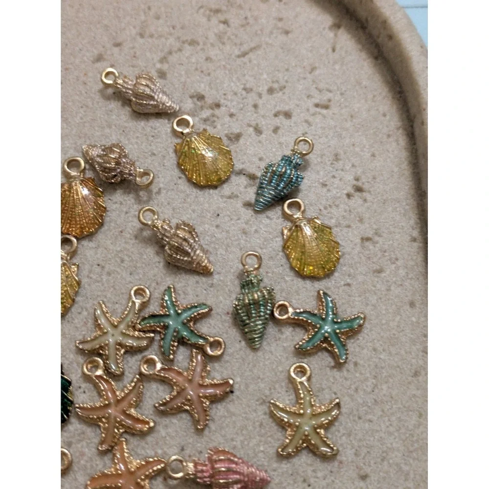 Coastal Charms Set Of 21 Lot Gold Tone Beachy For Jewelry Making Seashells
